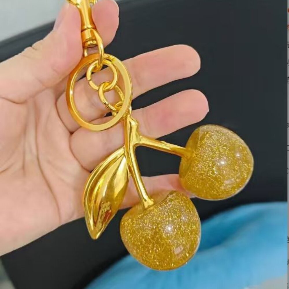 New! Popular!! Hot! Gorgeous sparkle Large Gold Cherries bag charm clip